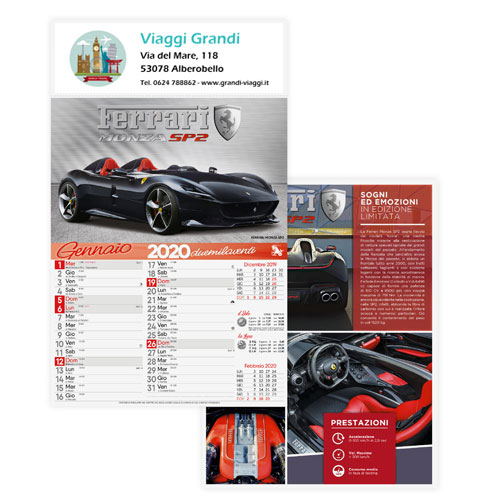 Calendario Auto Sportive gadget personalizzato