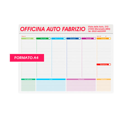 Planning Settimanale Rainbow A4 gadget personalizzato
